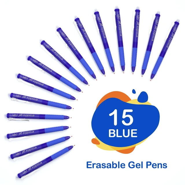 Alt view image 2 of 7 - Erasable Gel Pens, 15 Pack Blue Retractable Erasable Pens Clicker, Fine Point, Make Mistakes Disappear, Blue Ink for School & Office