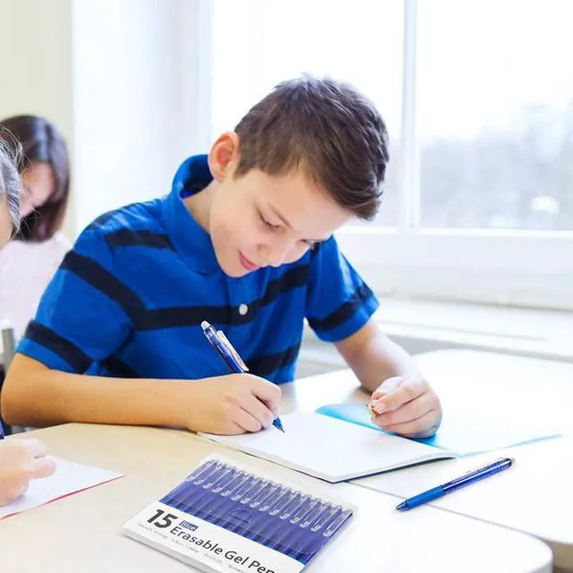 Alt view image 6 of 7 - Erasable Gel Pens, 15 Pack Blue Retractable Erasable Pens Clicker, Fine Point, Make Mistakes Disappear, Blue Ink for School & Office