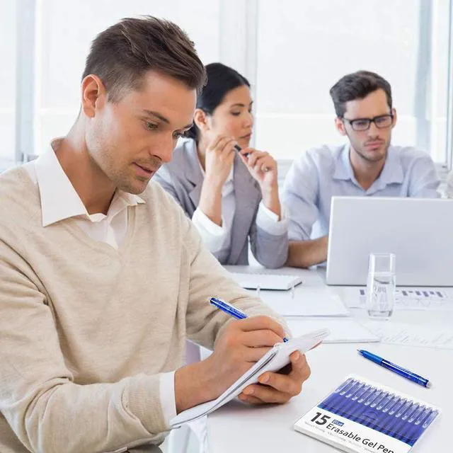 Alt view image 7 of 7 - Erasable Gel Pens, 15 Pack Blue Retractable Erasable Pens Clicker, Fine Point, Make Mistakes Disappear, Blue Ink for School & Office