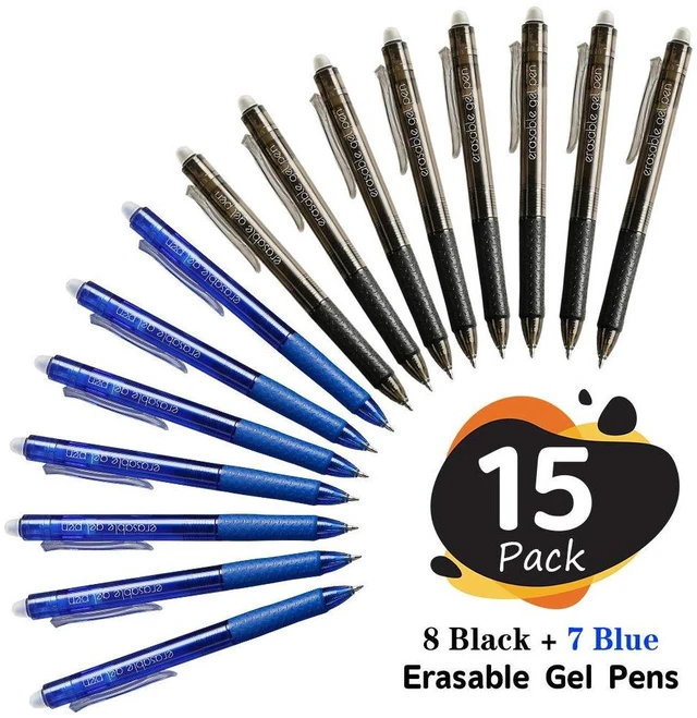 Alt view image 2 of 7 - Erasable Gel Pens, 15 Pack Retractable Erasable Pens Clicker, Fine Point, Make Mistakes Disappear, 8 Black 7 Blue Inks for School & Office