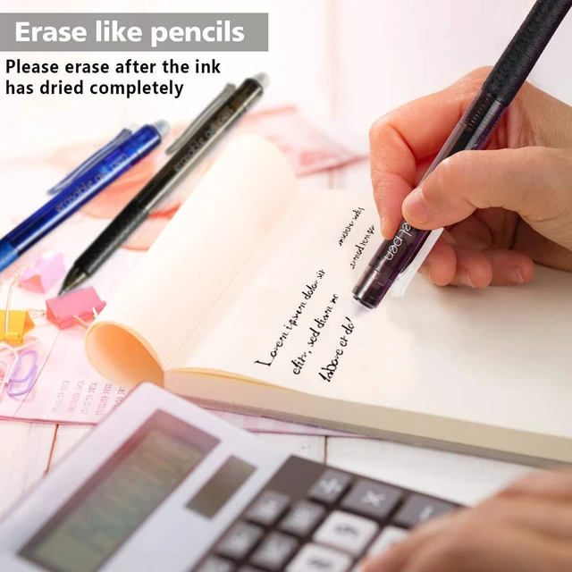 Alt view image 4 of 7 - Erasable Gel Pens, 15 Pack Retractable Erasable Pens Clicker, Fine Point, Make Mistakes Disappear, 8 Black 7 Blue Inks for School & Office
