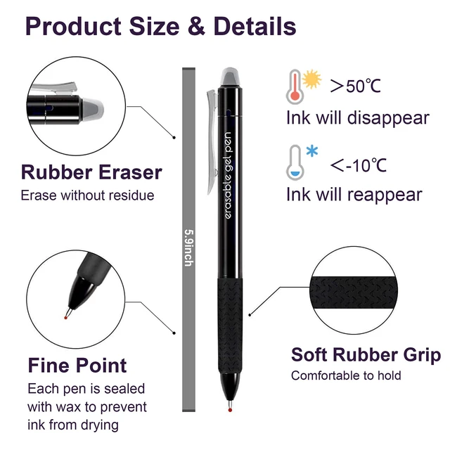 Alt view image 3 of 7 - Erasable Gel Pens, 15 Pack Retractable Erasable Pens Clicker, Fine Point, Make Mistakes Disappear, 8 Black 7 Blue Inks for School & Office