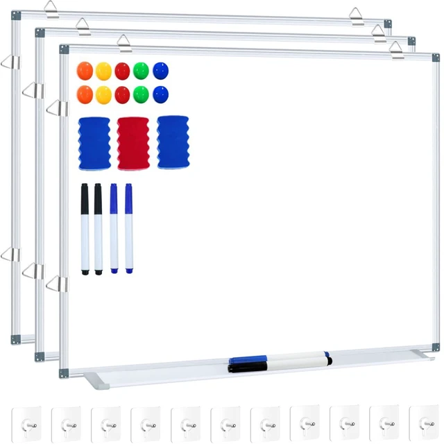 Main image of White Board Dry Erase Whiteboard for Wall 24x18 (3pcs) Magnetic Boards for Office Classroom & Home, Small Wall Whiteboard Including 6 Markers, 10 Magnets, 2 Erasers & 15 Adhesive Hooks