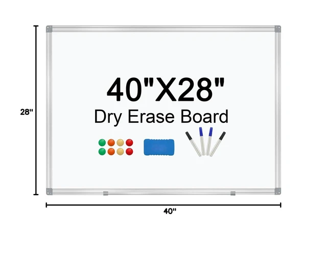 Alt view image 7 of 7 - Dry Erase Board for Wall Aluminum Presentation Magnetic Whiteboard with Long Pen Tray, Wall-Mounted White Board for School, Office and Home (40"x28")