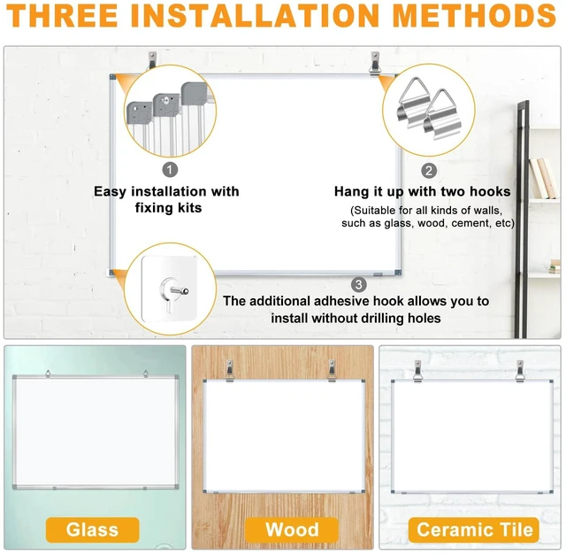 Alt view image 3 of 7 - White Board Dry Erase Whiteboard for Wall 24x18 (3pcs) Magnetic Boards for Office Classroom & Home, Small Wall Whiteboard Including 6 Markers, 10 Magnets, 2 Erasers & 15 Adhesive Hooks