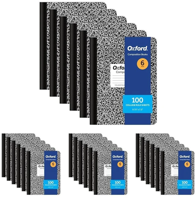 Main image of Composition Notebooks, College Ruled Paper, 9-3/4 x 7-1/2 Inches, 100 Sheets, Black, 6 Count (63767) (Pack of 4)