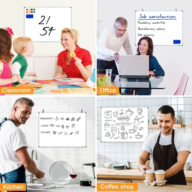 Alt view image 7 of 7 - White Board Dry Erase Whiteboard for Wall 24x18 (3pcs) Magnetic Boards for Office Classroom & Home, Small Wall Whiteboard Including 6 Markers, 10 Magnets, 2 Erasers & 15 Adhesive Hooks