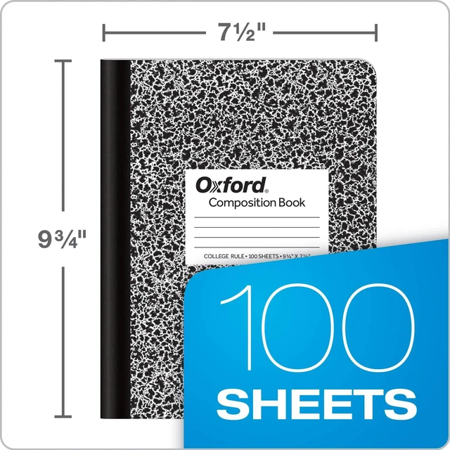 Alt view image 3 of 7 - Composition Notebooks, College Ruled Paper, 9-3/4 x 7-1/2 Inches, 100 Sheets, Black, 6 Pack (63767)