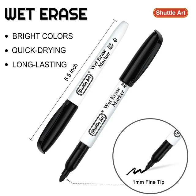 Alt view image 2 of 7 - Wet Erase Markers, 30 Pack Black 1mm Fine Tip Smudge-Free Markers, Use on Laminated Calendars,Overhead Projectors,Schedules,Whiteboards,Transparencies,Glass,Wipe with Water