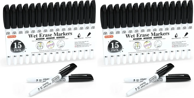 Main image of Wet Erase Markers, 30 Pack Black 1mm Fine Tip Smudge-Free Markers, Use on Laminated Calendars,Overhead Projectors,Schedules,Whiteboards,Transparencies,Glass,Wipe with Water