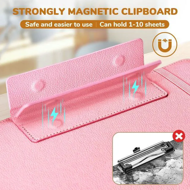 Alt view image 3 of 7 - 3 Ring Binder Clipboard with Storage, 5 Folders, Pink 3 ring clipboard portfolio combines five expandable folders, a refillable letter size notepad and storage