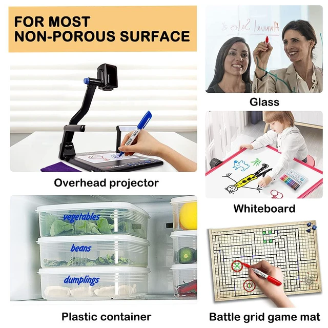 Alt view image 5 of 7 - Wet Erase Markers, 30 Pack Black 1mm Fine Tip Smudge-Free Markers, Use on Laminated Calendars,Overhead Projectors,Schedules,Whiteboards,Transparencies,Glass,Wipe with Water