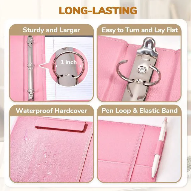 Alt view image 6 of 7 - 3 Ring Binder Clipboard with Storage, 5 Folders, Pink 3 ring clipboard portfolio combines five expandable folders, a refillable letter size notepad and storage