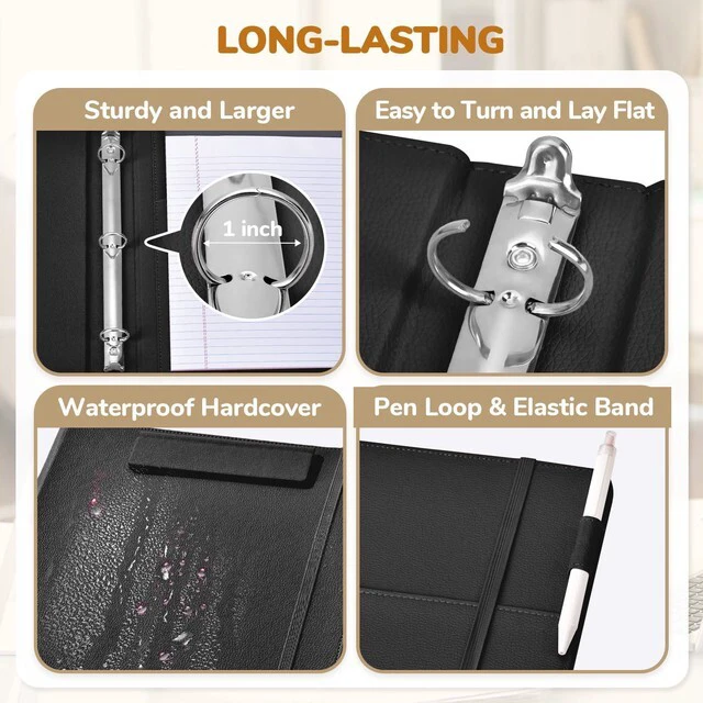 Alt view image 4 of 7 - 3 Ring Binder Clipboard with Storage, 5 Folders, Black 3 ring clipboard portfolio combines five expandable folders, a refillable letter size notepad and storage
