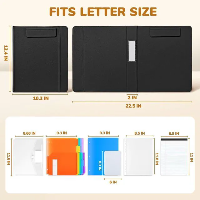 Alt view image 7 of 7 - 3 Ring Binder Clipboard with Storage, 5 Folders, Black 3 ring clipboard portfolio combines five expandable folders, a refillable letter size notepad and storage