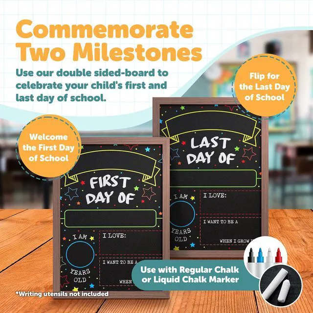 Alt view image 2 of 7 - First Day Last Day of School Chalkboard - Sign with Frame - 14" x 10" For Use With Chalk