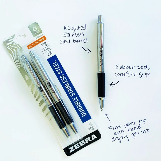 Alt view image 7 of 7 - STEEL G-402 Retractable Gel Pen, Black Ink, 0.5mm, 12-Pack Stainless Steel Weighted Barrel, Comfort Grip, Easy-Glide Smooth, Skipless Ink, Fine Point, School & Office Supplies (49210)
