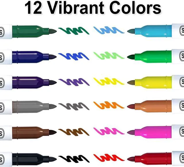 Alt view image 3 of 7 - 144 Pack Permanent Markers, Permanent Marker Assorted Colors, 12 Bright Colors Fine Point Permanent Markers For Kids and Adult Coloring on Wood, Stone, Glass as Office, School Supplies