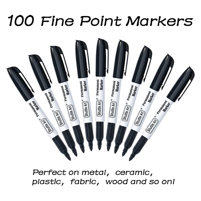 Alt view image 2 of 7 - 200 Pack Black Permanent Markers, Fine Point Permanent Marker Pens Set Perfect on Plastic, Wood, Stone, Metal and Glass for Doodling, Writing, Marking, Office School Supplies
