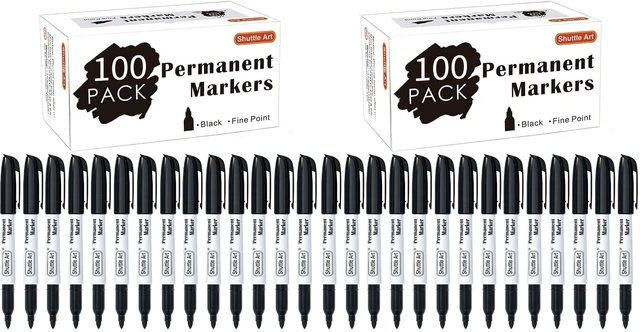 Main image of 200 Pack Black Permanent Markers, Fine Point Permanent Marker Pens Set Perfect on Plastic, Wood, Stone, Metal and Glass for Doodling, Writing, Marking, Office School Supplies