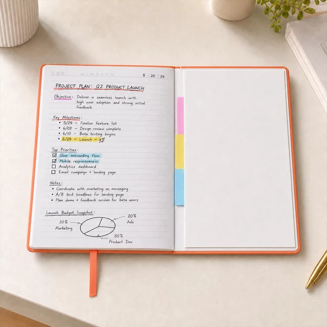 Alt view image 4 of 7 - 6 Pack A5 Hardcover Lined Journal Notebooks, 200 Pages, Orange Each notebook has a soft-touch faux leather cover, lay-flat design, elastic closure, ribbon bookmark and inner pocket