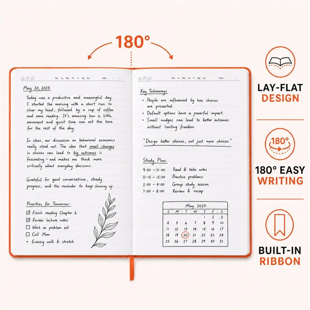 Alt view image 3 of 7 - 6 Pack A5 Hardcover Lined Journal Notebooks, 200 Pages, Orange Each notebook has a soft-touch faux leather cover, lay-flat design, elastic closure, ribbon bookmark and inner pocket