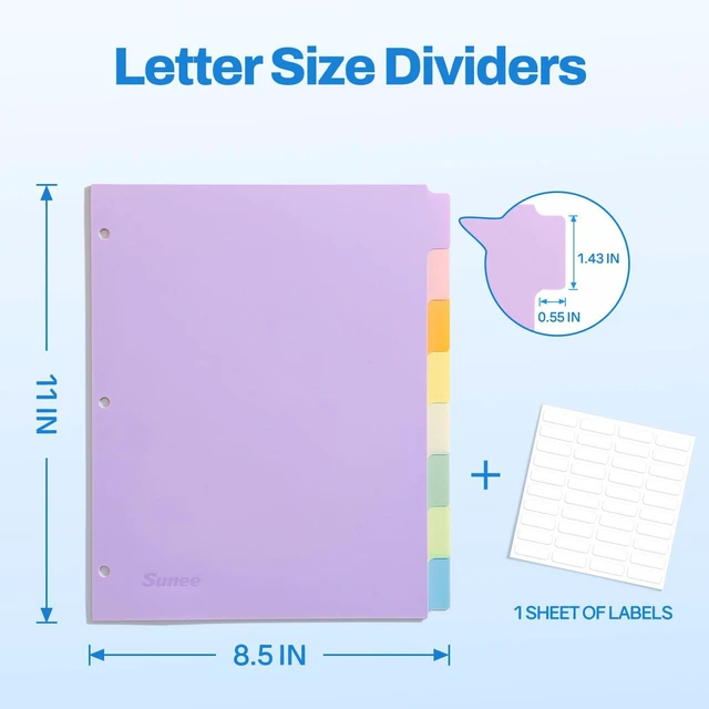Alt view image 2 of 7 - 8 Tab Binder Dividers,Plastic Dividers for 3 Ring Binder,3 Ring Binder Dividers with Tabs for School Office Home Supplies,Soft Color, 6 Set