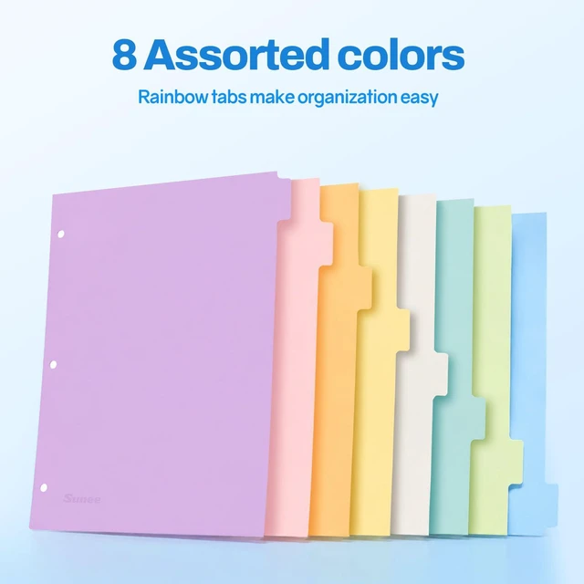 Alt view image 6 of 7 - 8 Tab Binder Dividers,Plastic Dividers for 3 Ring Binder,3 Ring Binder Dividers with Tabs for School Office Home Supplies,Soft Color, 6 Set