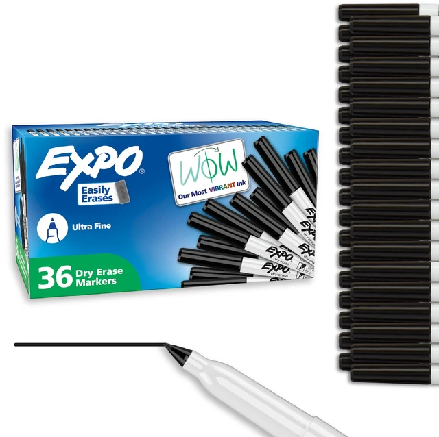 Main image of Dry Erase Markers, Low Odor Ink, Black, Ultra Fine Tip, 36 Count