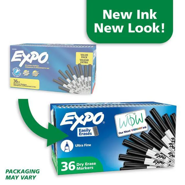 Alt view image 2 of 7 - Dry Erase Markers, Low Odor Ink, Black, Ultra Fine Tip, 36 Count