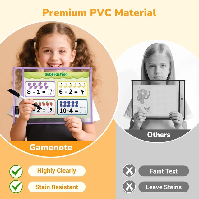 Alt view image 7 of 7 - 30 Pack Pastel Dry Erase Pockets, 10x14 Reusable Sleeves 30 reusable PVC pockets hold 8.5 x 11 and 9 x 12 sheets; double sided wipe clean surfaces, pen loops, eyelets, and 5 rings