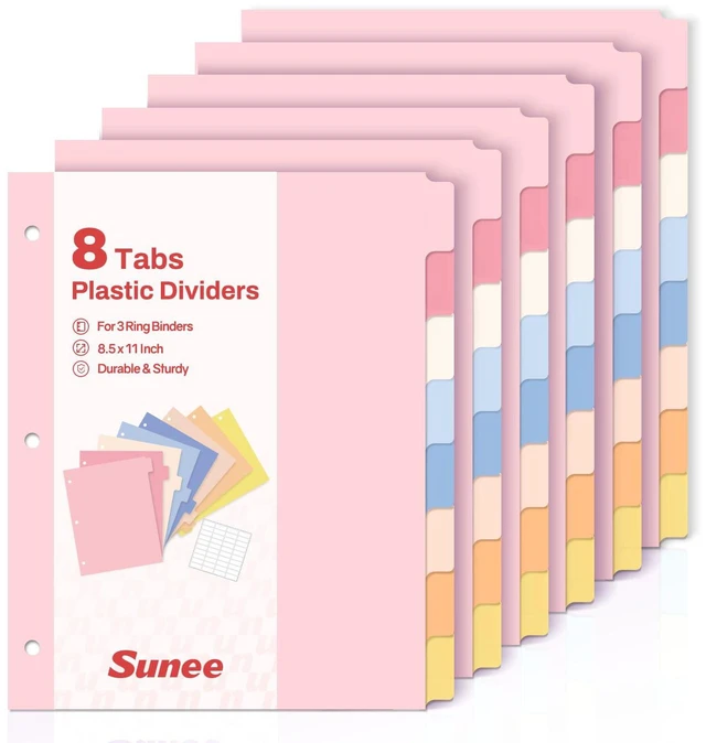 Main image of 8 Tab Binder Dividers,Plastic Dividers for 3 Ring Binder,3 Ring Binder Dividers with Tabs for School Office Home Supplies,Pastel Color, 6 Set