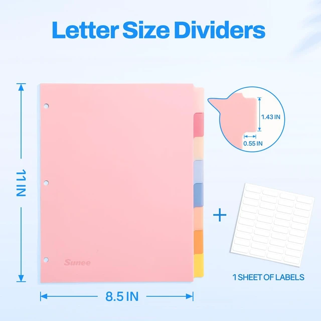 Alt view image 2 of 7 - 8 Tab Binder Dividers,Plastic Dividers for 3 Ring Binder,3 Ring Binder Dividers with Tabs for School Office Home Supplies,Pastel Color, 6 Set