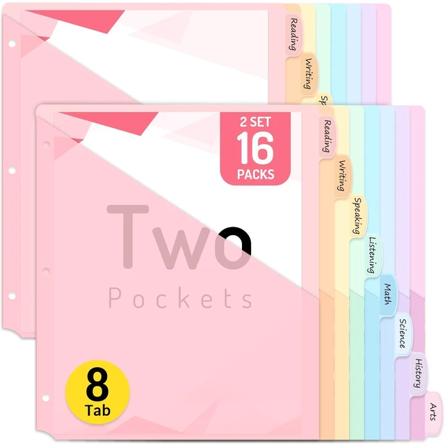 Main image of 16 Count Dividers with Two Pockets, 8 tab Binder Dividers Binder Organizer, Binder Divider with Tabs for School Office and Home Organization, Multicolor, 2 Sets