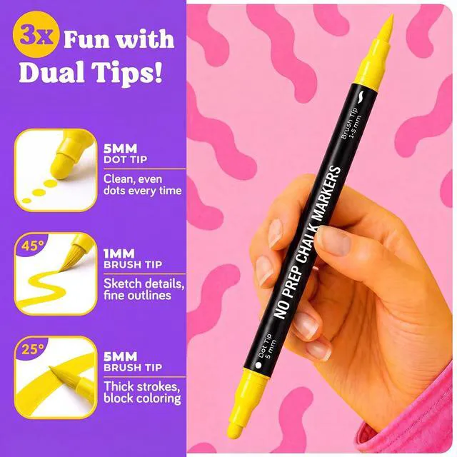 Alt view image 3 of 7 - 48 Chalk Markers for Chalkboard, Glass & Mirror - Dot + Brush Tip 48 Colors - Washable, Non Toxic, No Prep - Fine Tip Erasable Liquid Chalk Pens for Blackboard, Car Window, Dry Erase Board