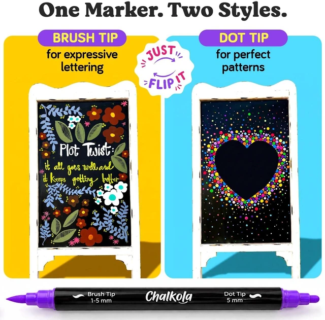 Alt view image 4 of 7 - 48 Chalk Markers for Chalkboard, Glass & Mirror - Dot + Brush Tip 48 Colors - Washable, Non Toxic, No Prep - Fine Tip Erasable Liquid Chalk Pens for Blackboard, Car Window, Dry Erase Board