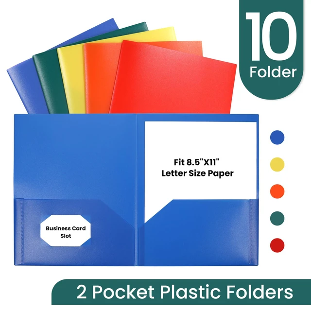 Alt view image 2 of 7 - Plastic Folders with Pockets, Pack of 10, Colored Heavy Duty 2 Pocket File Folders Letter Size, Pocket Folders for School, Home, and Office
