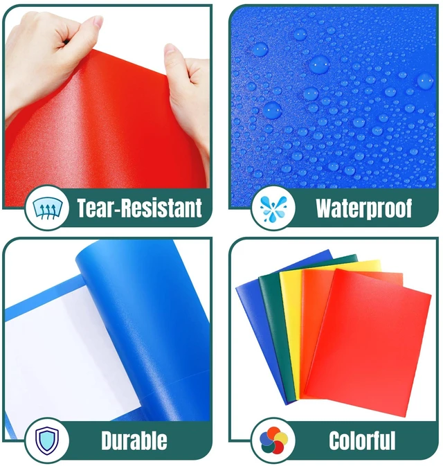 Alt view image 4 of 7 - Plastic Folders with Pockets, Pack of 10, Colored Heavy Duty 2 Pocket File Folders Letter Size, Pocket Folders for School, Home, and Office