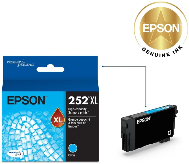 Alt view image 2 of 6 - 252XL Genuine High Capacity Cyan Ink Cartridge T252XL220 Works With WorkForce WF-3620 WF-3640 WF-7110 WF-7210 WF-7610 WF-7620 WF-7710 WF-7720 Printers