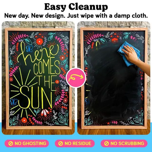 Alt view image 5 of 7 - 48 Chalk Markers for Chalkboard, Glass & Mirror - Dot + Brush Tip 48 Colors - Washable, Non Toxic, No Prep - Fine Tip Erasable Liquid Chalk Pens for Blackboard, Car Window, Dry Erase Board