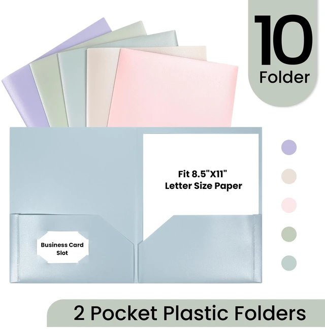 Alt view image 2 of 7 - Plastic Folders with Pockets, Pack of 10, Muted Pastel Colors, Heavy Duty 2 Pocket File Folders Letter Size, Pocket Folders for School, Home, and Office