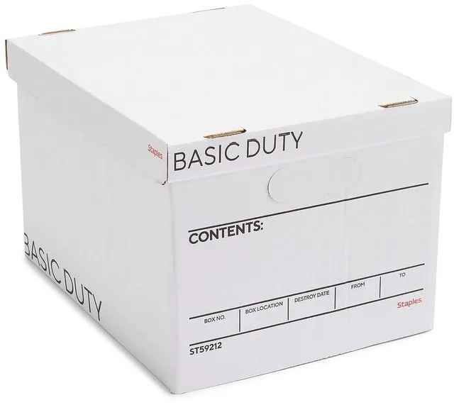 Main image of Storage & Filing Box, Basic-Duty with Handles & Removeable Lid, Letter & Legal Size Documents, Stackable, 20-Pack, White/Black