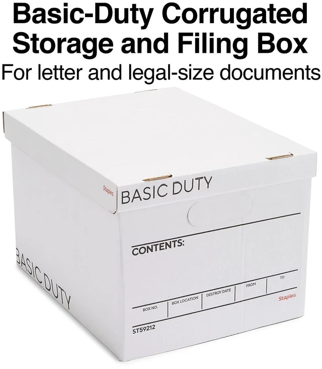 Alt view image 2 of 7 - Storage & Filing Box, Basic-Duty with Handles & Removeable Lid, Letter & Legal Size Documents, Stackable, 20-Pack, White/Black