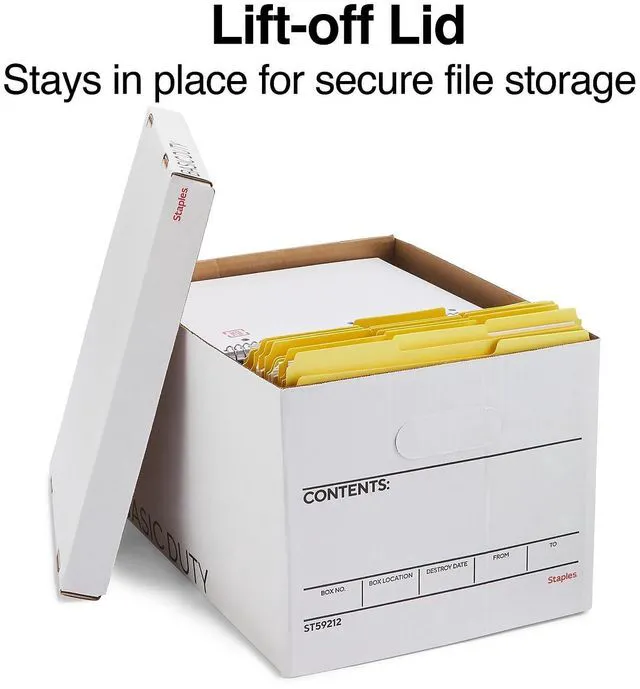 Alt view image 3 of 7 - Storage & Filing Box, Basic-Duty with Handles & Removeable Lid, Letter & Legal Size Documents, Stackable, 20-Pack, White/Black