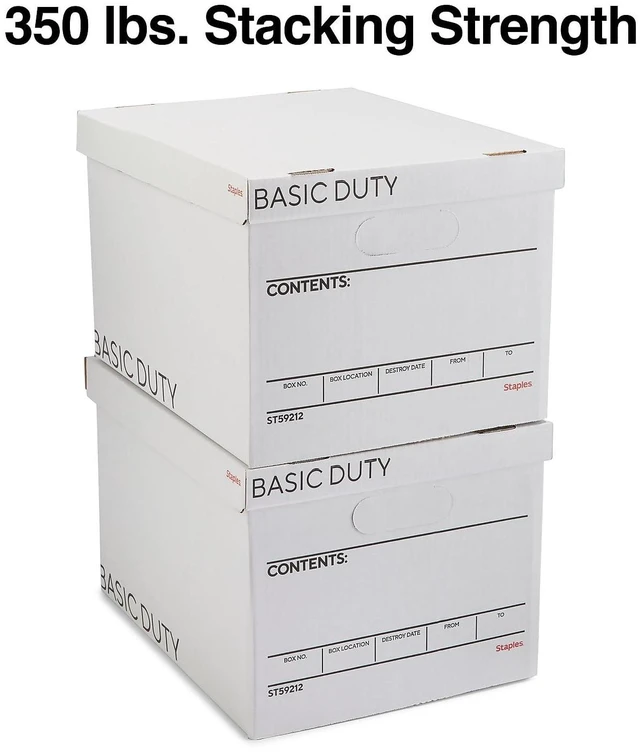 Alt view image 4 of 7 - Storage & Filing Box, Basic-Duty with Handles & Removeable Lid, Letter & Legal Size Documents, Stackable, 20-Pack, White/Black