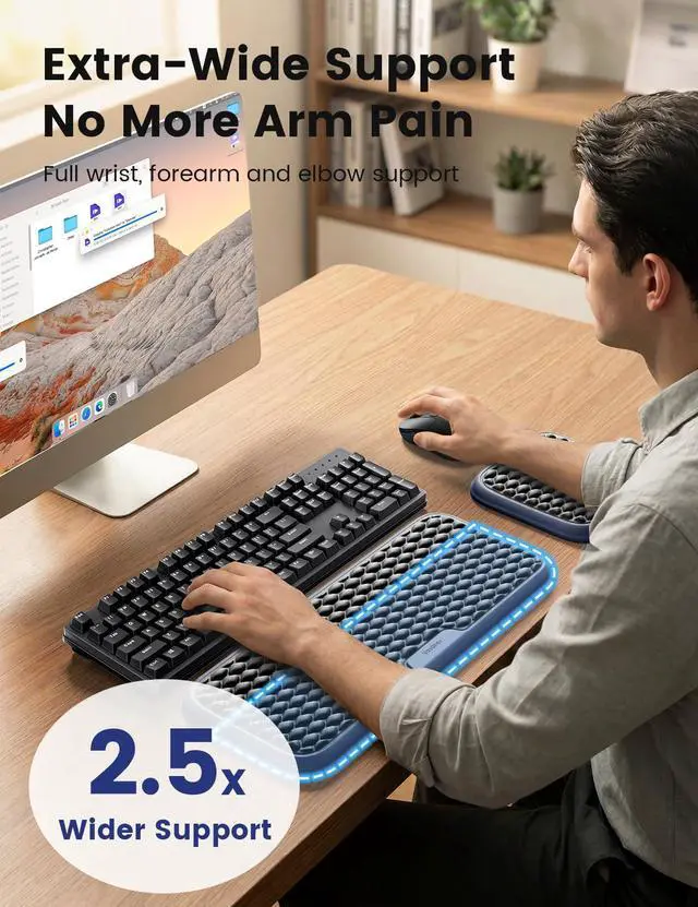 Alt view image 2 of 7 - Extra Large Wrist Rest Set for Keyboard and Mouse, Computer Ergonomic Wrist Support, Armrest Elbow Pad Mouse Rest, Typing Pain Relief Soft Memory Foam Desk Cushion for Office Work Gaming