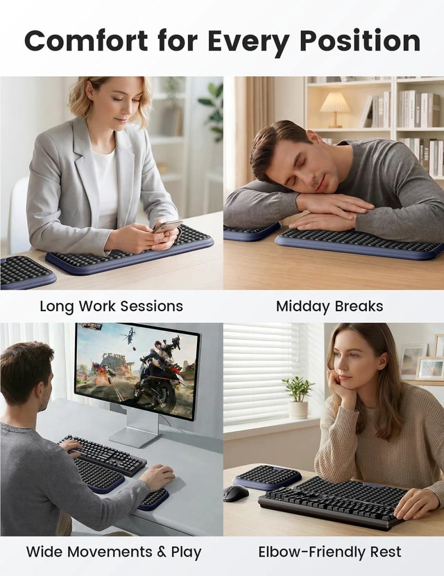 Alt view image 5 of 7 - Extra Large Wrist Rest Set for Keyboard and Mouse, Computer Ergonomic Wrist Support, Armrest Elbow Pad Mouse Rest, Typing Pain Relief Soft Memory Foam Desk Cushion for Office Work Gaming