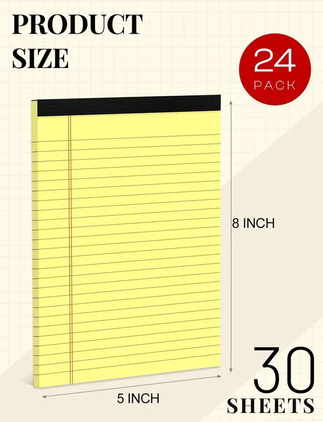 Alt view image 2 of 7 - 24 Pack Small Legal Pads 5x8 Yellow Note Pads 5x8 College Ruled Notepad Yellow Writing Pads 5x8 Small Pads of Paper Lined Paper Pads of Paper Tablets 5x8" Lined Notepads With 30 Sheets Per Pad