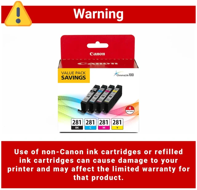 Alt view image 3 of 6 - CLI-281 Black, Cyan, Magenta and Yellow 4 Ink Pack, Compatible to TR8520, TR8620 Series, TS9120, and TS6210 Printers