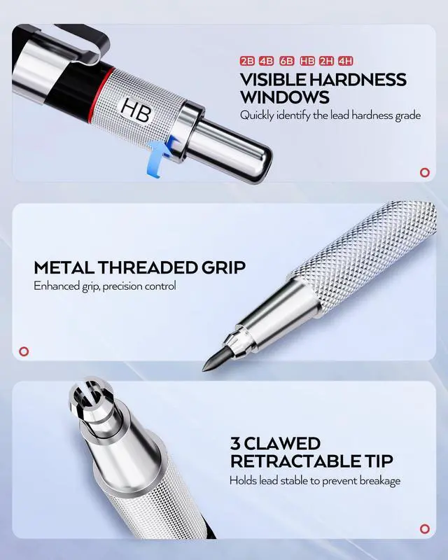 Alt view image 2 of 6 - 37PCS Art Mechanical Pencil Set, 4PCS Metal Drafting Pencil 0.3mm, 0.5 mm, 0.7 mm, 0.9 mm & 2PCS 2mm Lead Holder (6B 4B 2B HB 2H 4H Colors) For Sketching Drawing With 23 Tube Lead Case